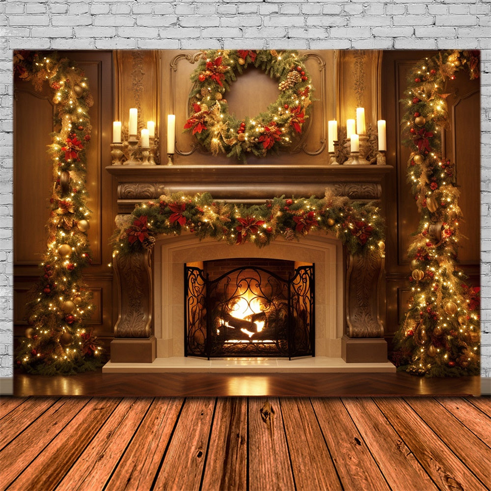 Christmas Glowing Wreath Fireplace Candles Backdrop UK RR7-712