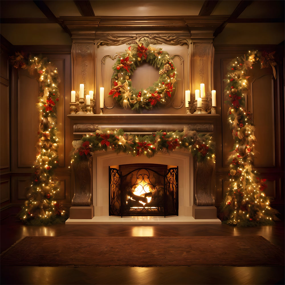 Christmas Glowing Wreath Fireplace Candles Backdrop UK RR7-712