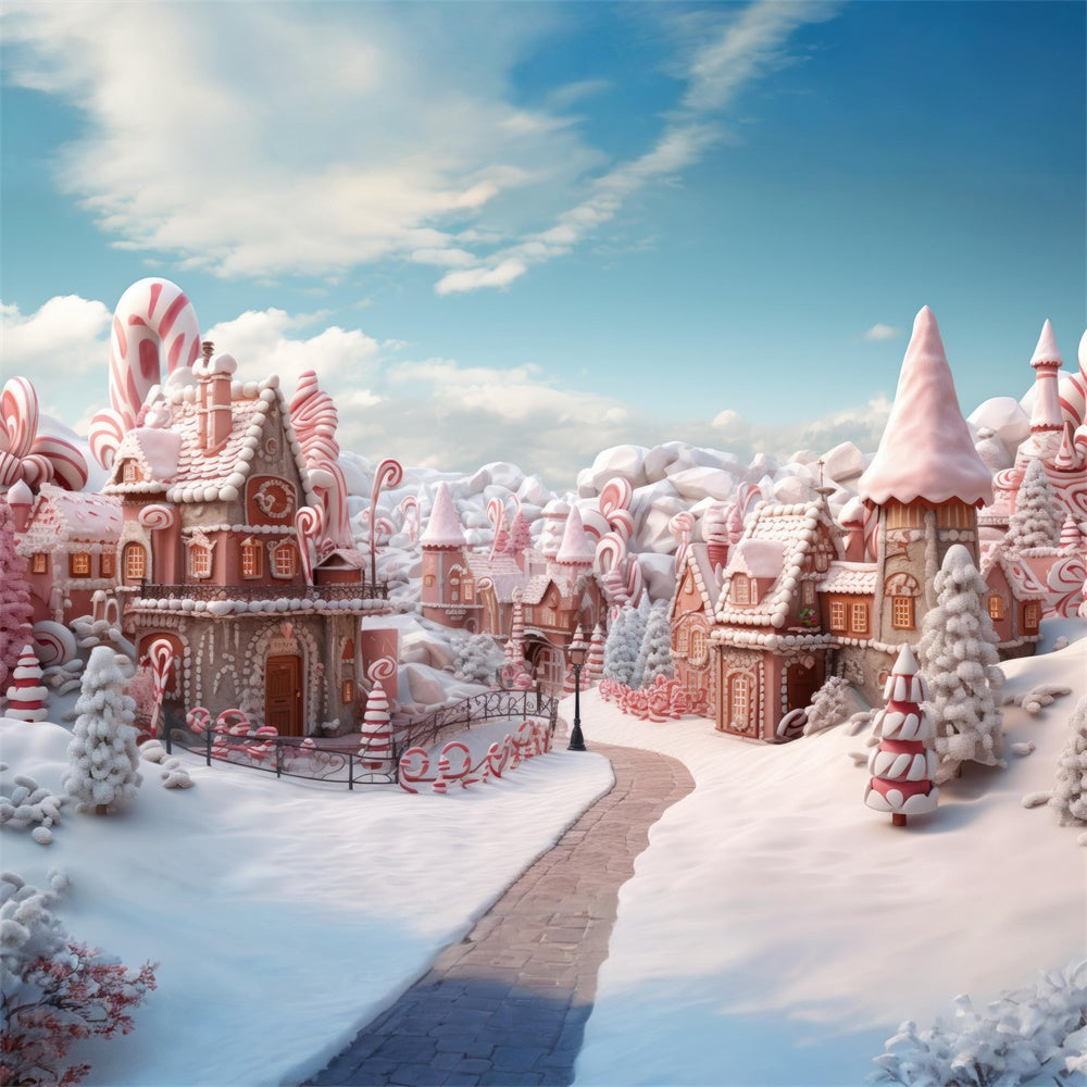 Christmas Snowy Gingerbread House Backdrop UK RR7-715