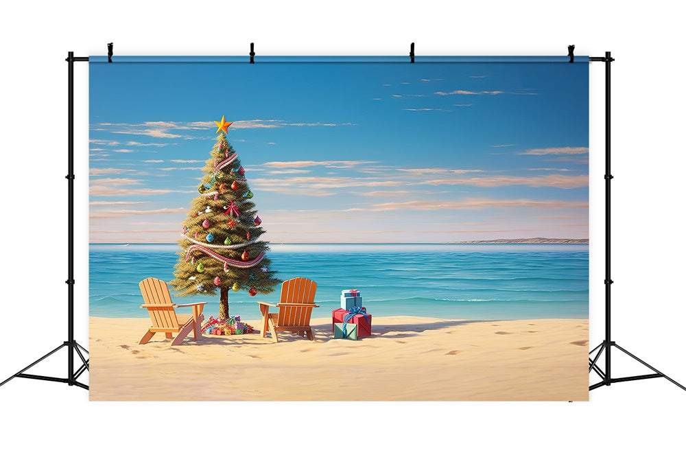 Christmas Tree Sea Beach Photography Backdrop UK RR7-716