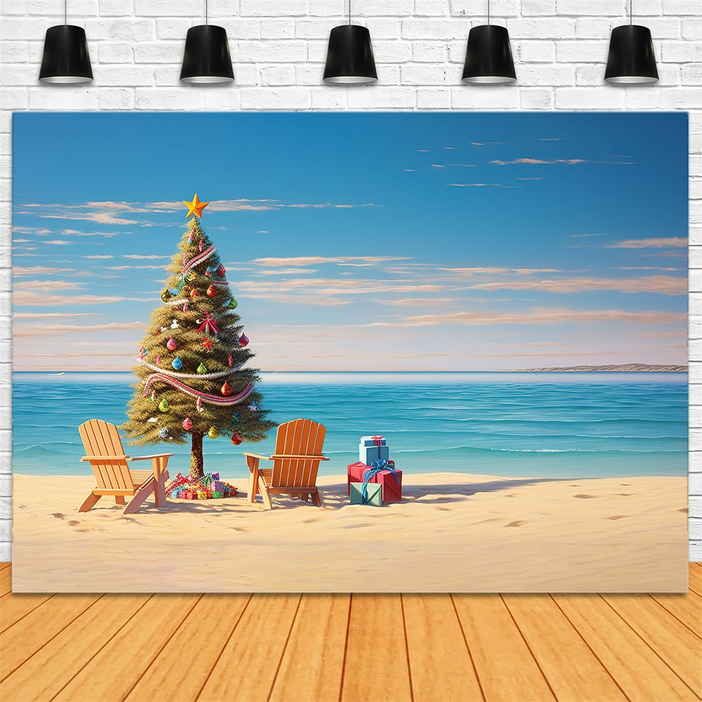 Christmas Tree Sea Beach Photography Backdrop UK RR7-716