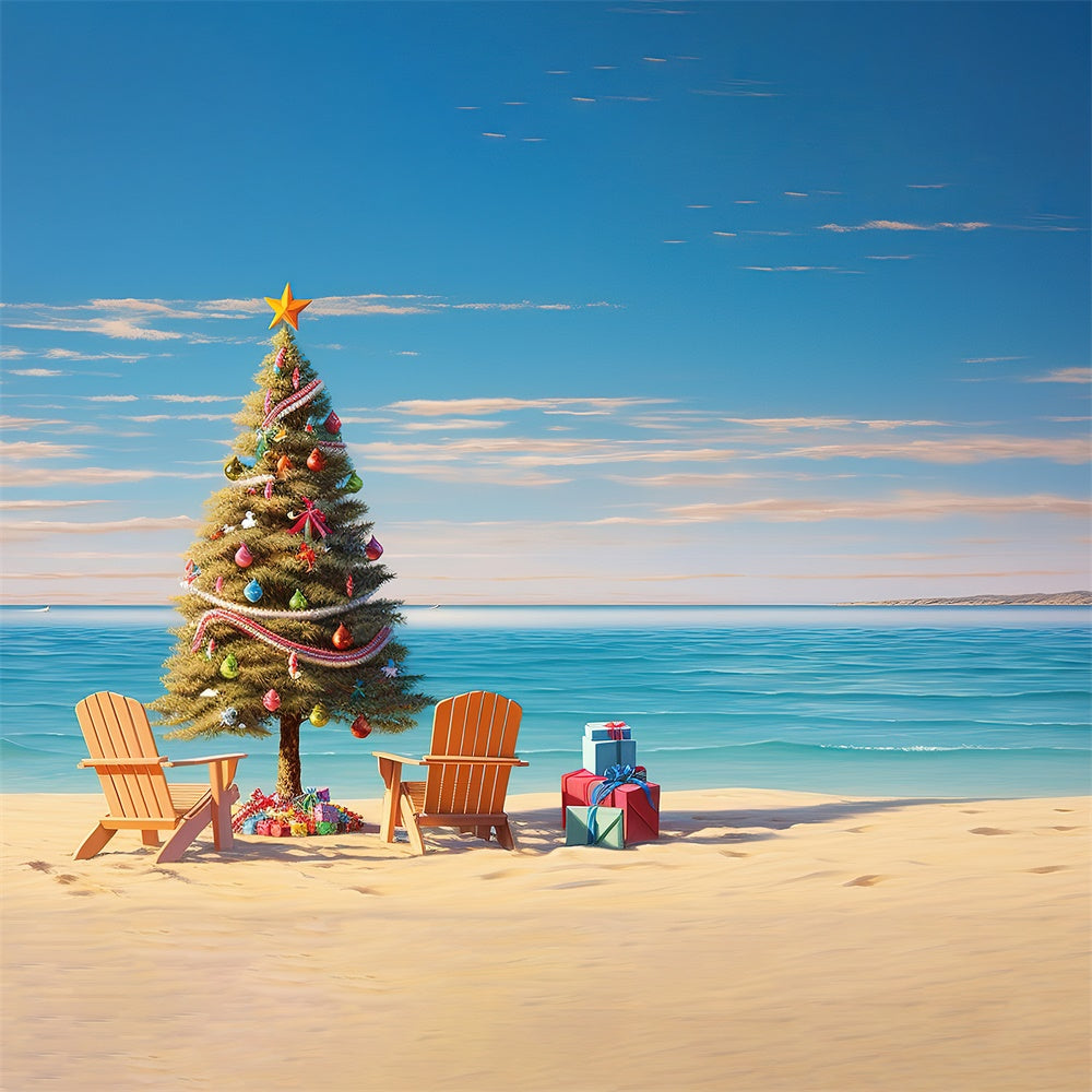 Christmas Tree Sea Beach Photography Backdrop UK RR7-716