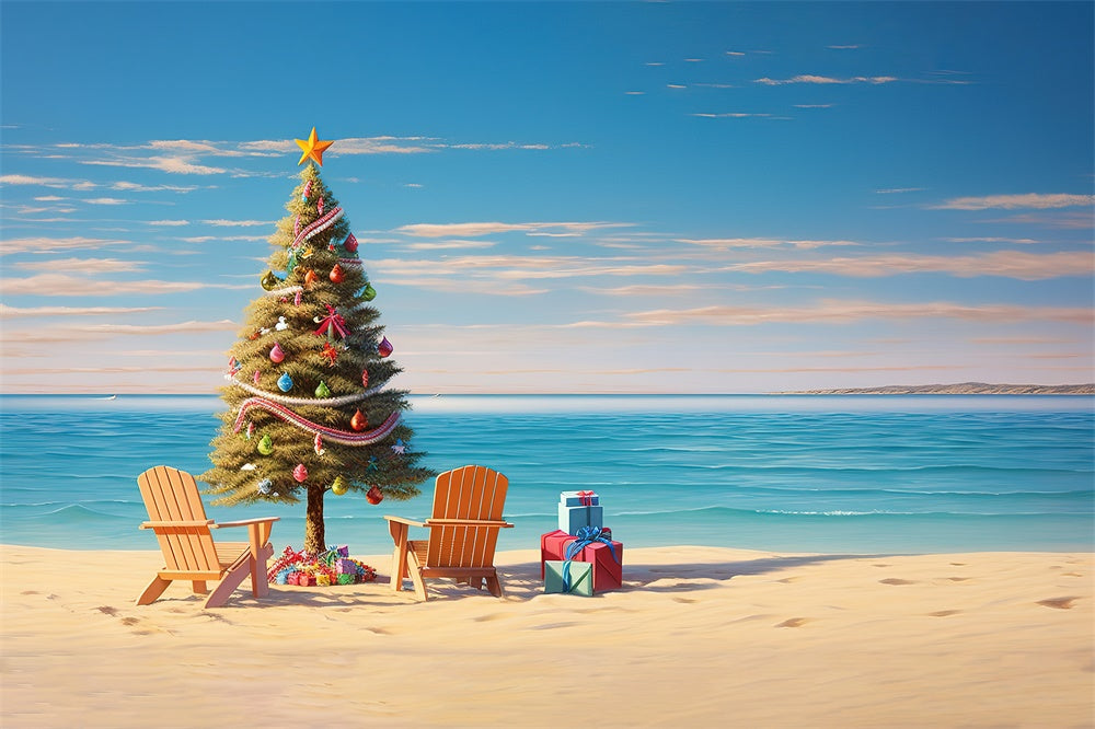 Christmas Tree Sea Beach Photography Backdrop UK RR7-716