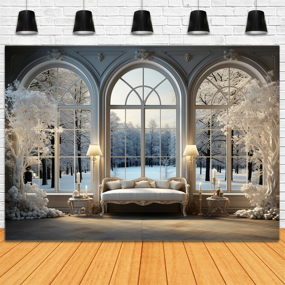 White Christmas Tree Window Snow Backdrop UK RR7-717