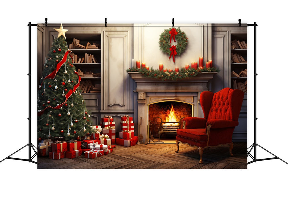 Christmas Tree Gift Boxes Fireplace Backdrop UK RR7-718