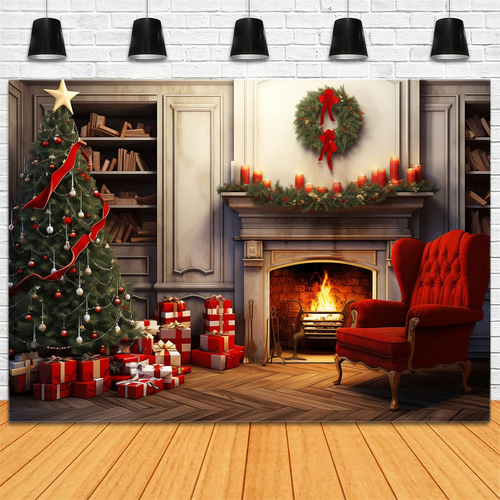 Christmas Tree Gift Boxes Fireplace Backdrop UK RR7-718