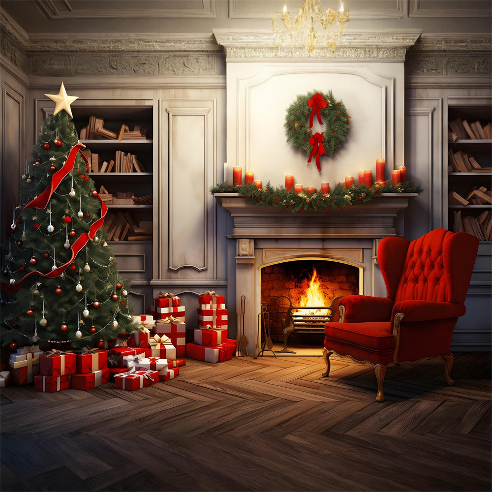 Christmas Tree Gift Boxes Fireplace Backdrop UK RR7-718