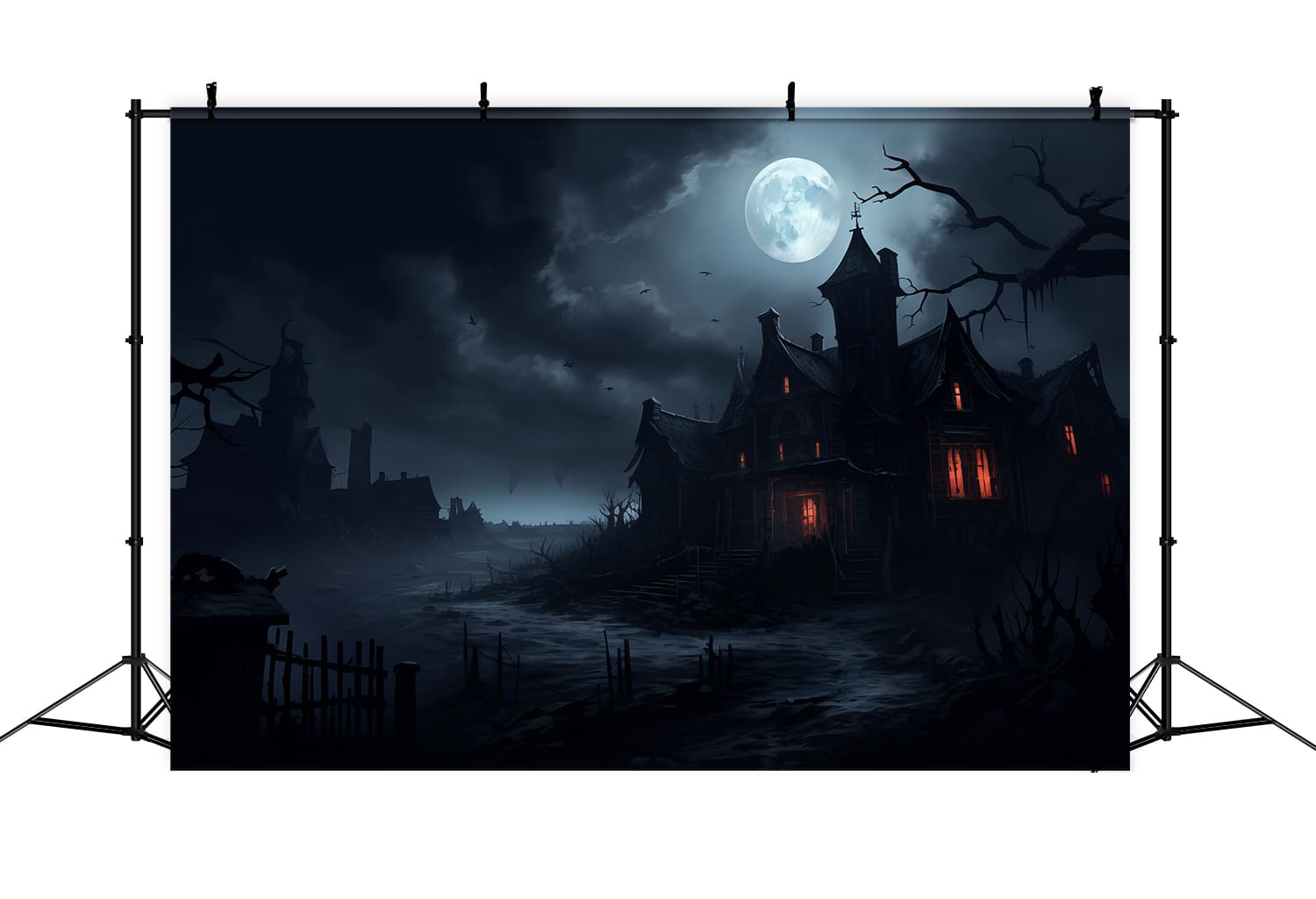 Halloween Moon Spooky House Backdrop UK RR7-72