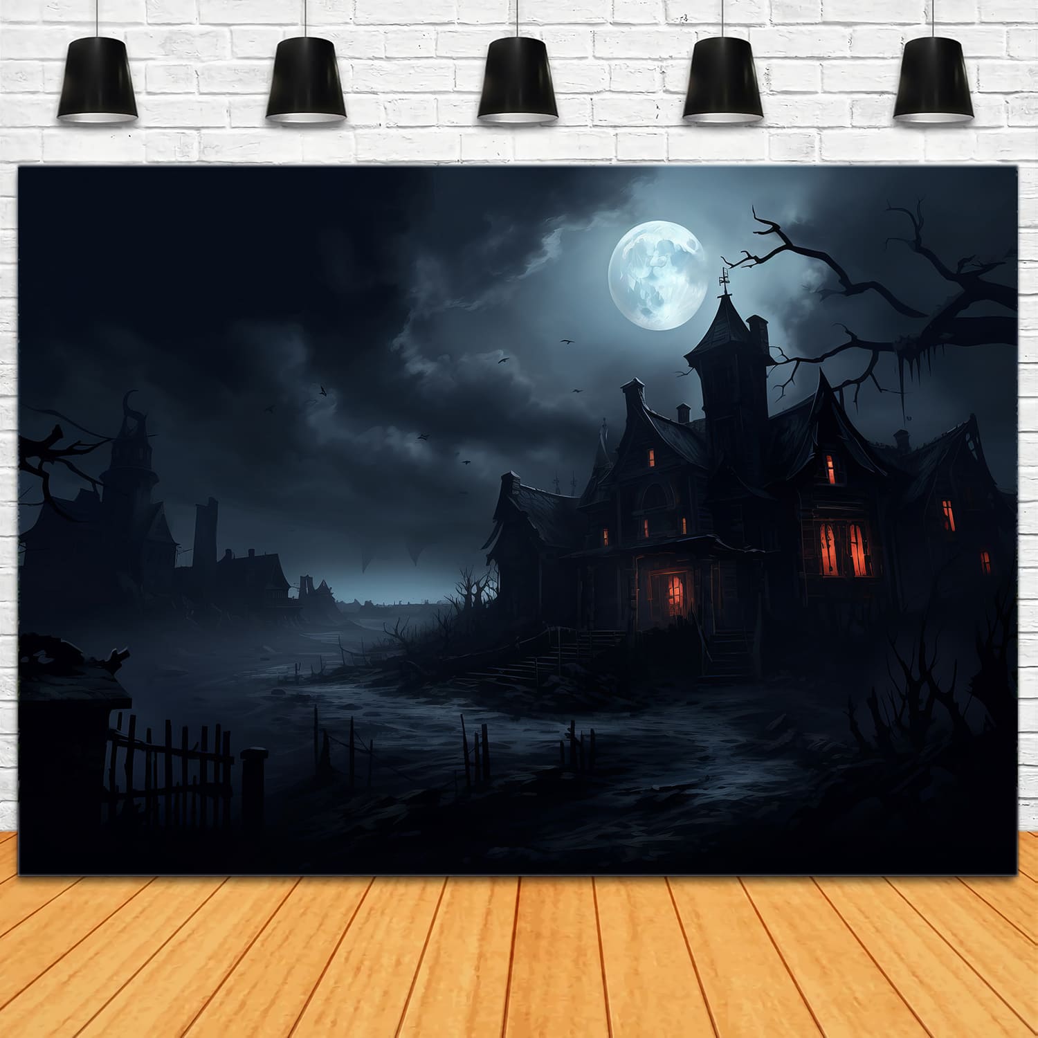 Halloween Moon Spooky House Backdrop UK RR7-72