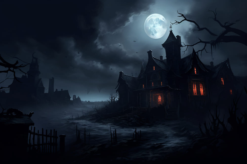 Halloween Moon Spooky House Backdrop UK RR7-72