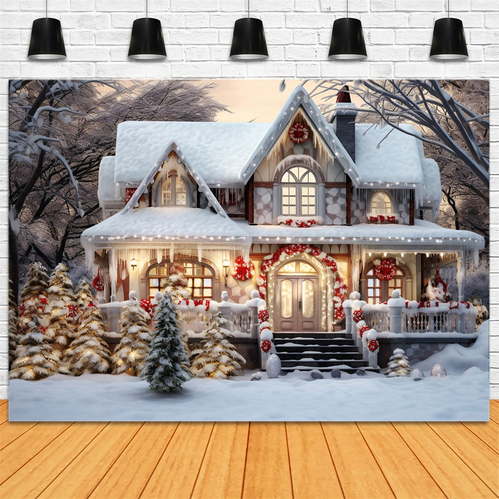 Snowy Woods House Christmas Tree Backdrop UK RR7-720