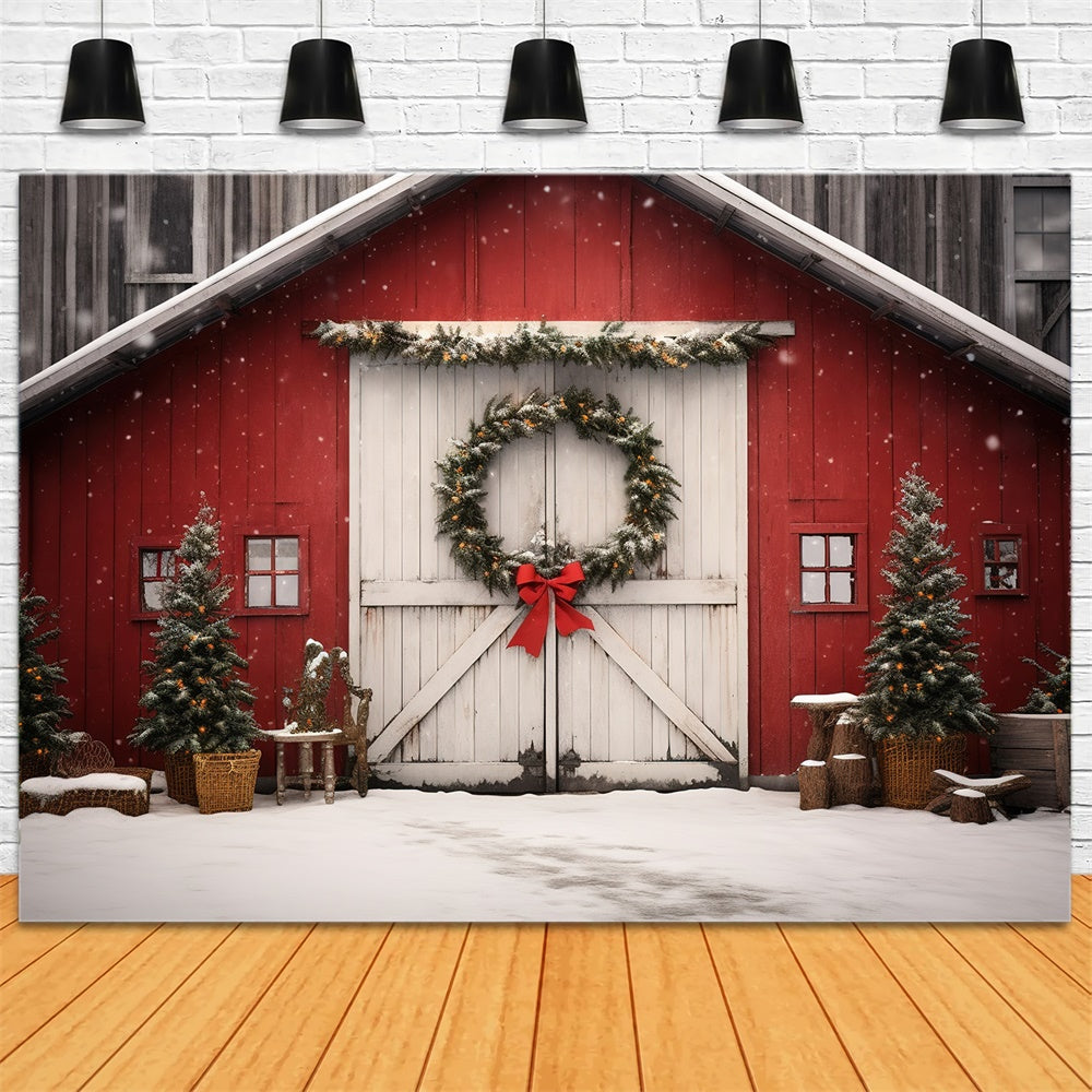 Christmas Tree Wreath Wooden House Backdrop UK RR7-722