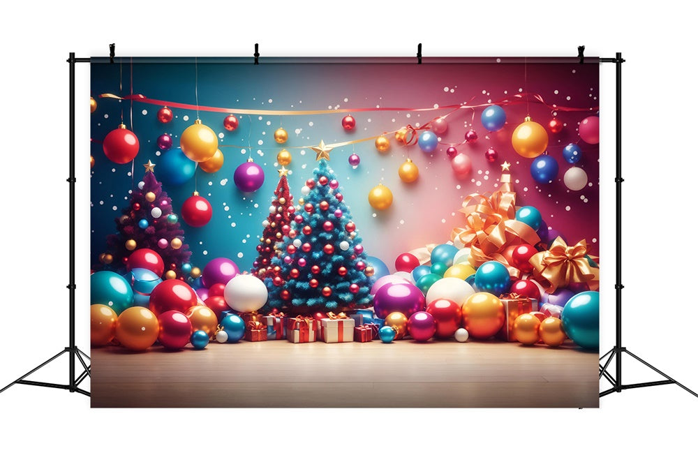 Colorful Christmas Tree Lights Balls Backdrop UK RR7-724