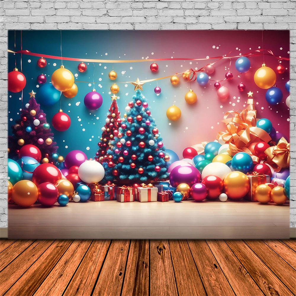 Colorful Christmas Tree Lights Balls Backdrop UK RR7-724