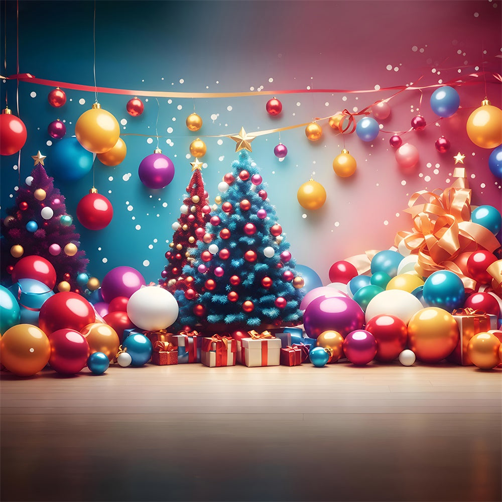 Colorful Christmas Tree Lights Balls Backdrop UK RR7-724