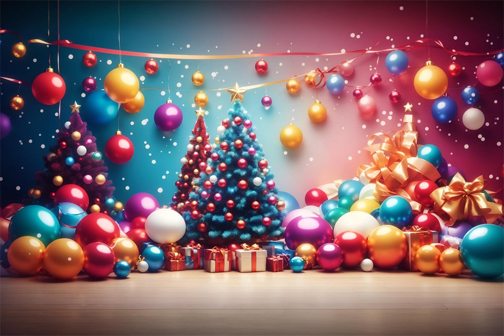 Colorful Christmas Tree Lights Balls Backdrop UK RR7-724