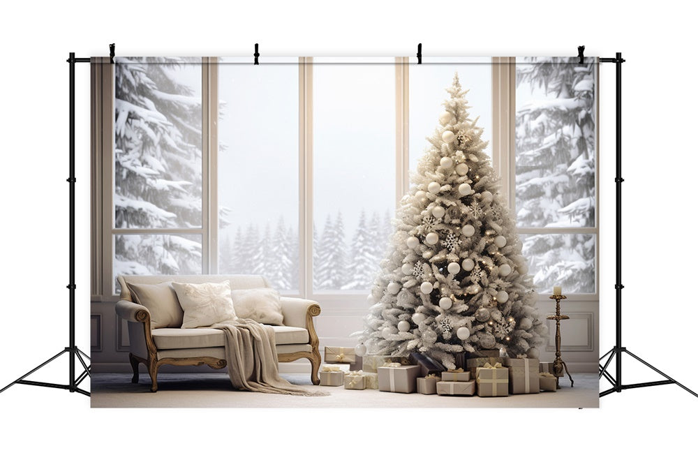 Cozy Room Christmas Tree Window Snow Backdrop UK RR7-726