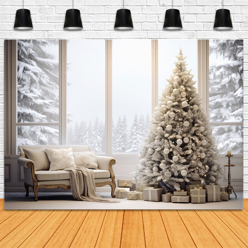 Cozy Room Christmas Tree Window Snow Backdrop UK RR7-726