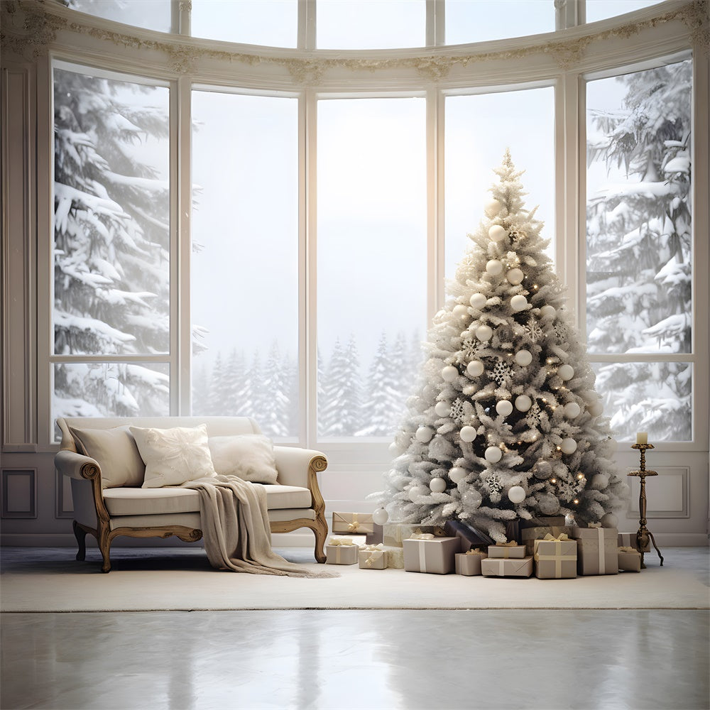 Cozy Room Christmas Tree Window Snow Backdrop UK RR7-726