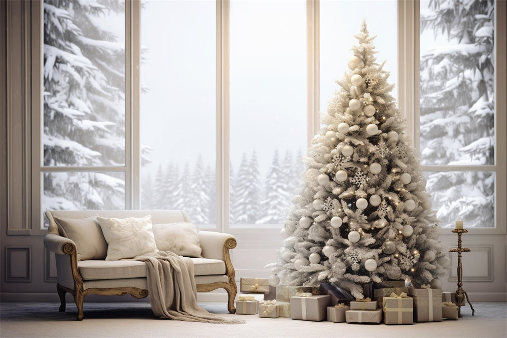 Cozy Room Christmas Tree Window Snow Backdrop UK RR7-726