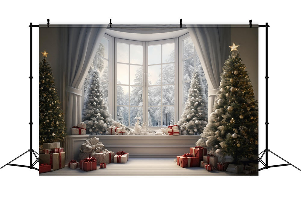 Christmas Window Snowy Tree Scenery Backdrop UK RR7-728