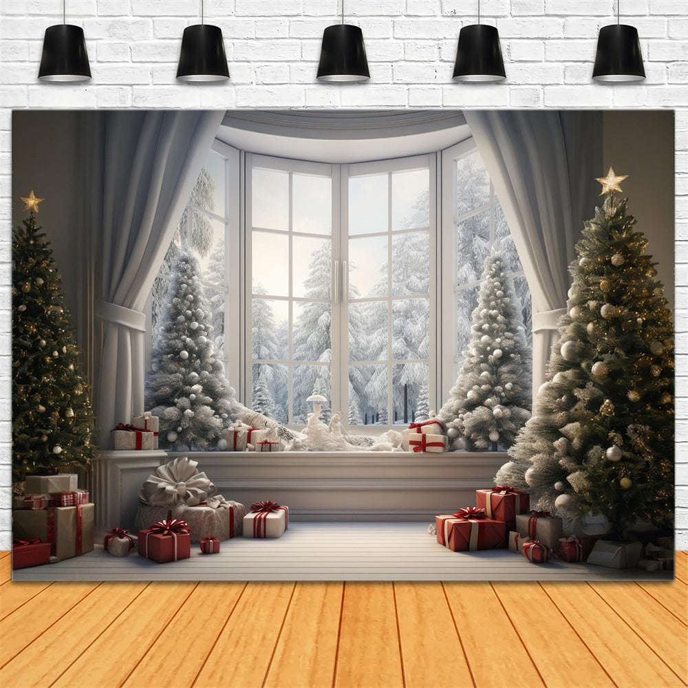 Christmas Window Snowy Tree Scenery Backdrop UK RR7-728