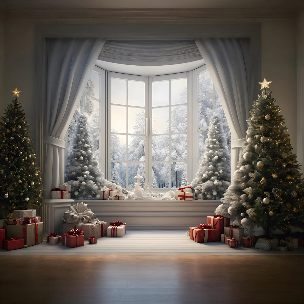 Christmas Window Snowy Tree Scenery Backdrop UK RR7-728