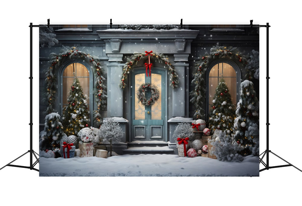 Snowy Christmas Tree Door Window Backdrop UK RR7-729