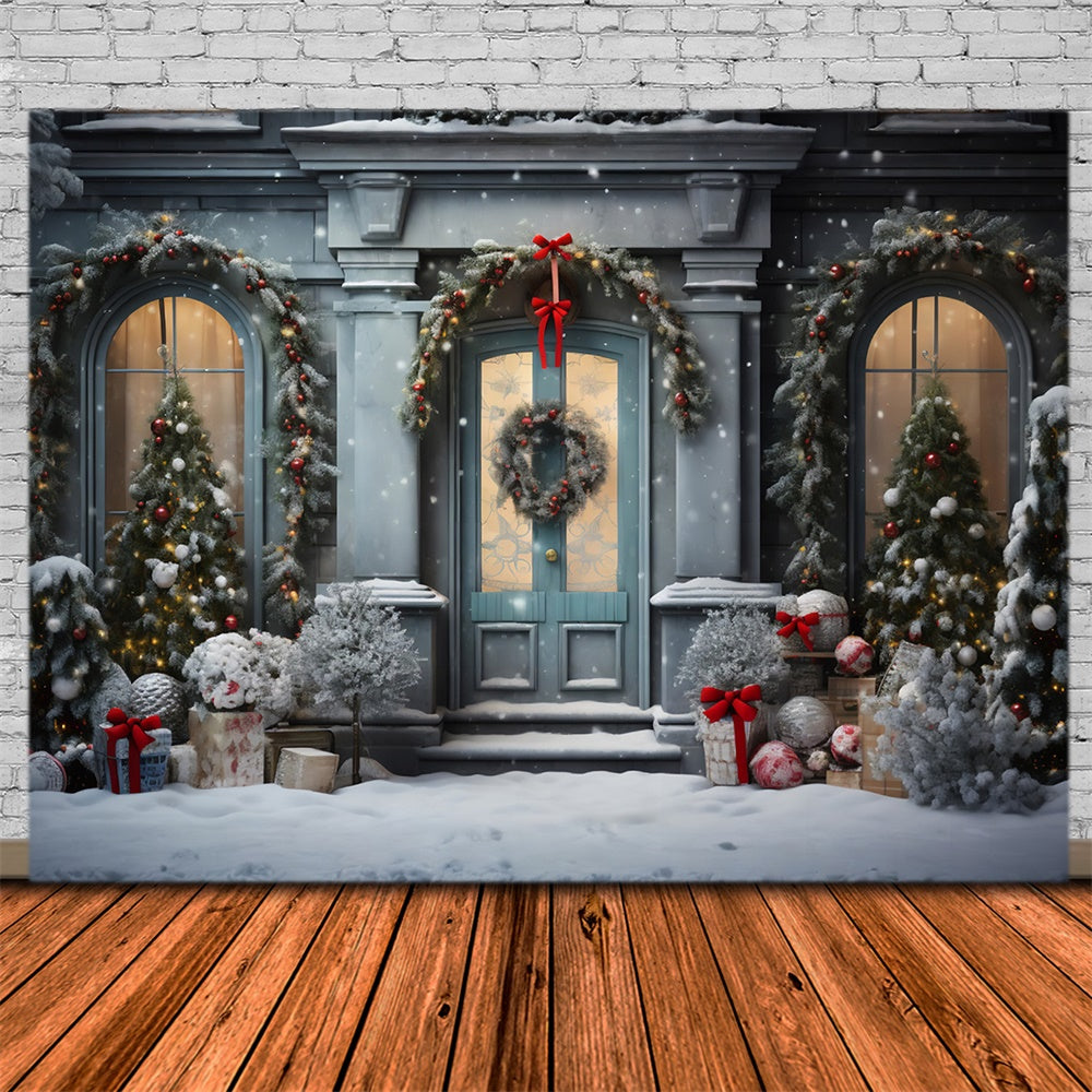 Snowy Christmas Tree Door Window Backdrop UK RR7-729