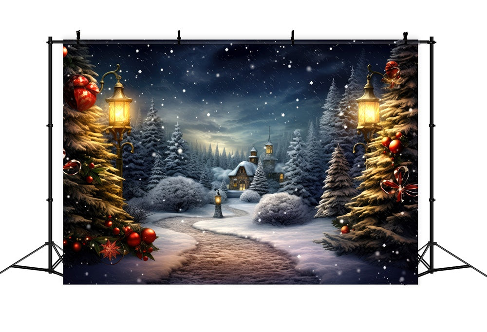 Christmas Tree Winter Showy Village Backdrop UK RR7-731