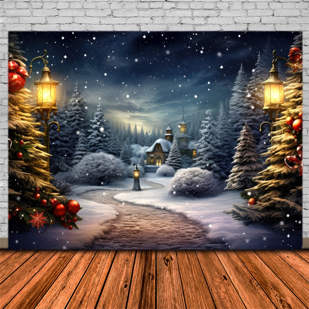 Christmas Tree Winter Showy Village Backdrop UK RR7-731