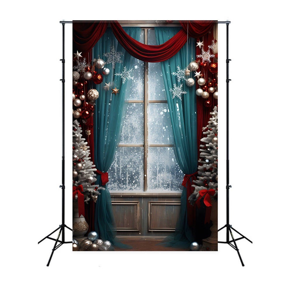 Christmas Snow Window Curtain Backdrop UK RR7-732