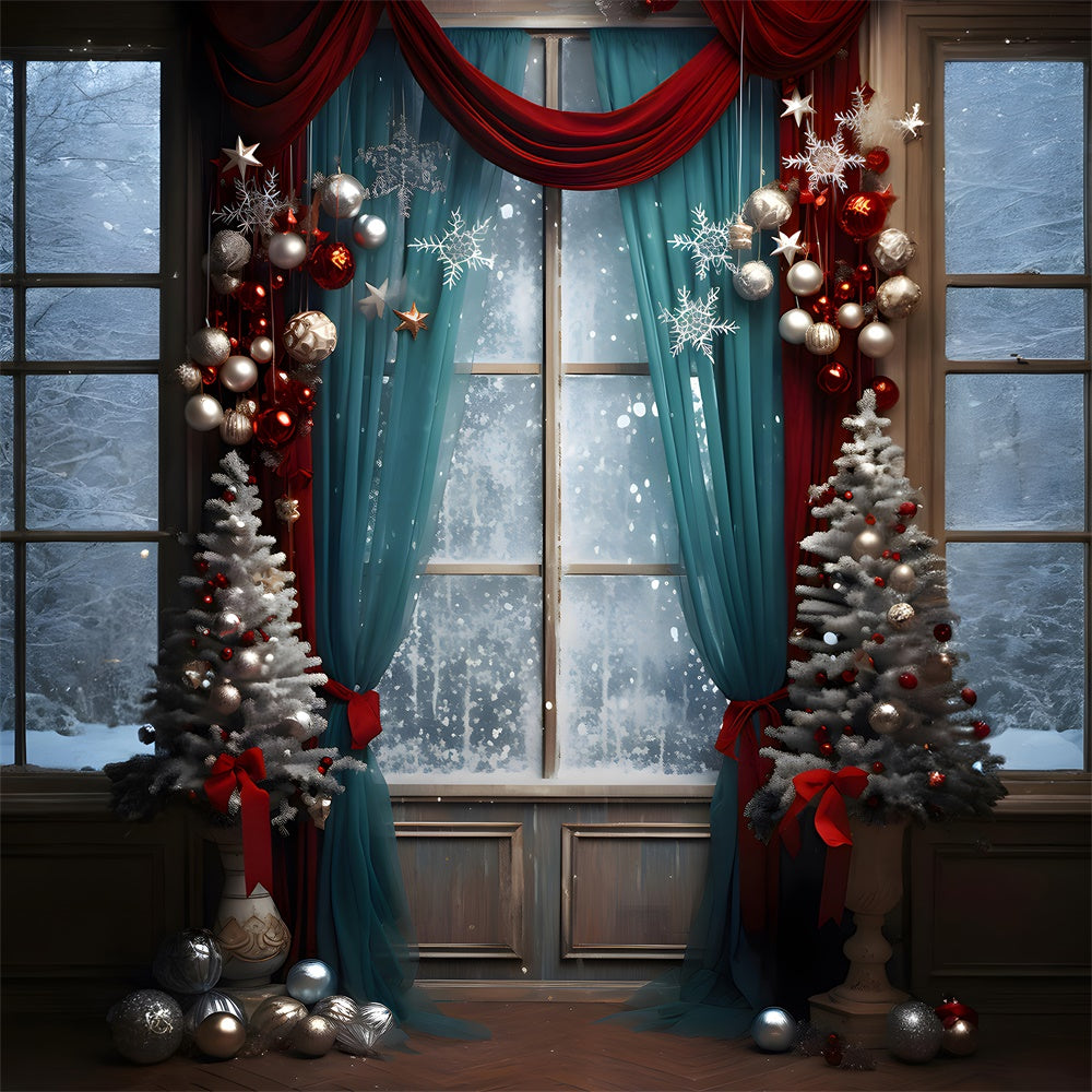 Christmas Snow Window Curtain Backdrop UK RR7-732