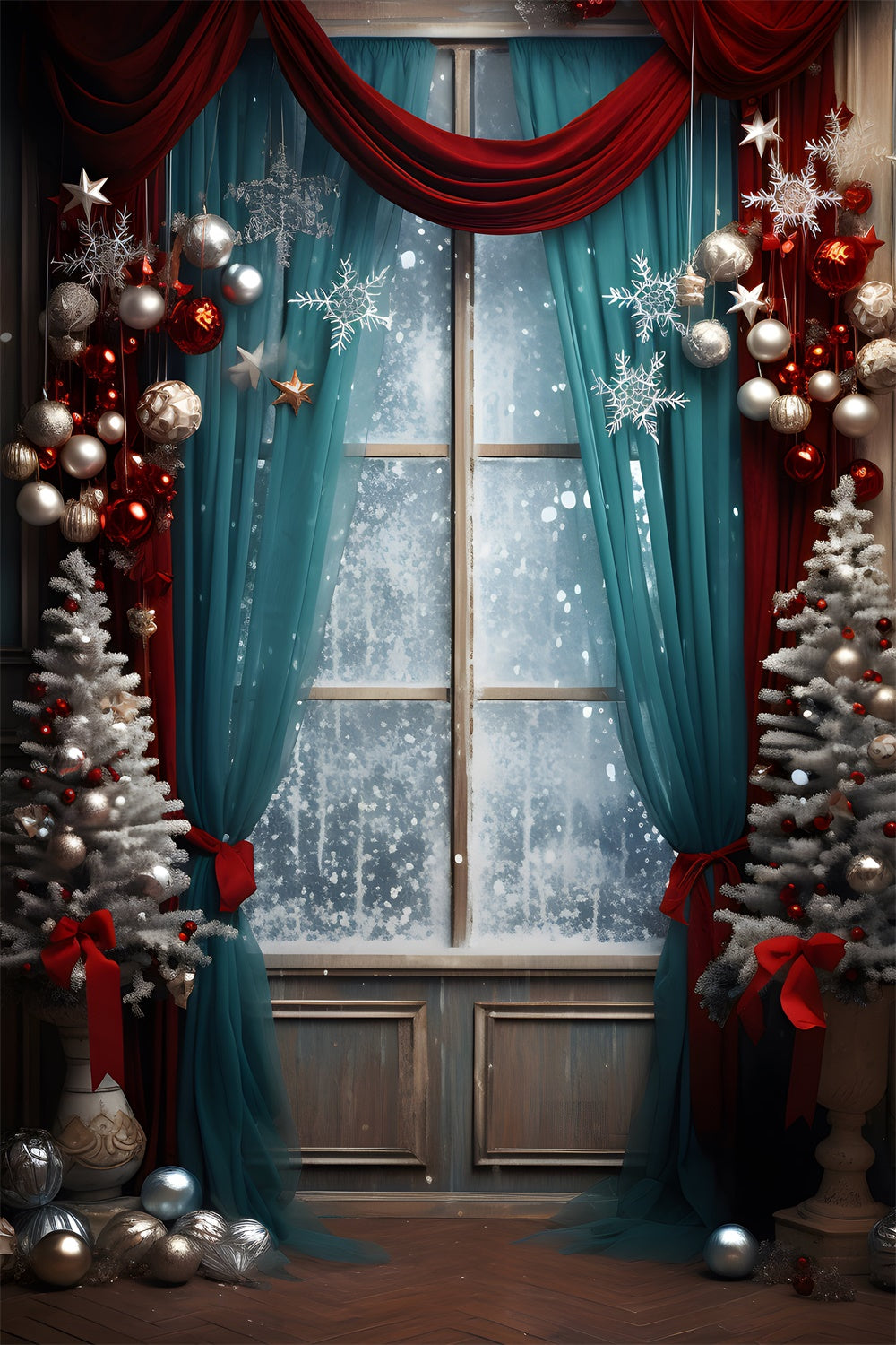 Christmas Snow Window Curtain Backdrop UK RR7-732