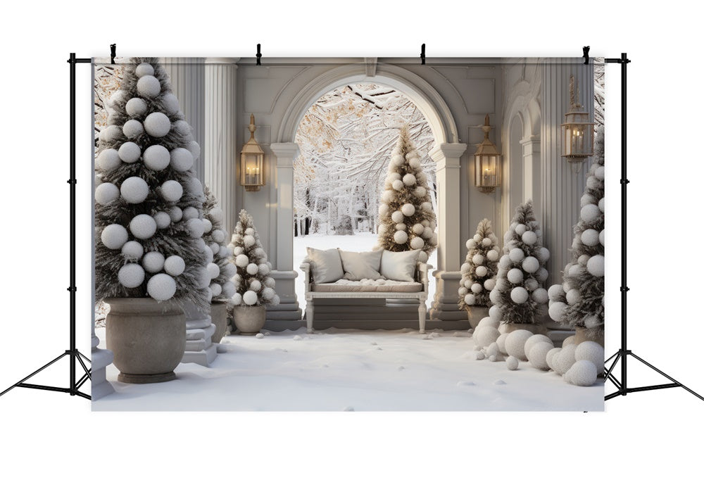 Christmas Tree Arch Door Snow Backdrop UK RR7-733