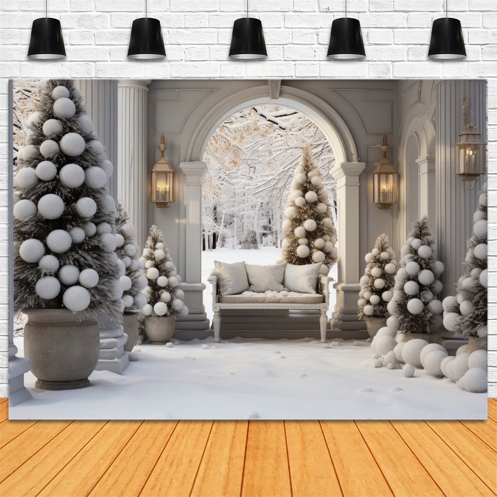 Christmas Tree Arch Door Snow Backdrop UK RR7-733