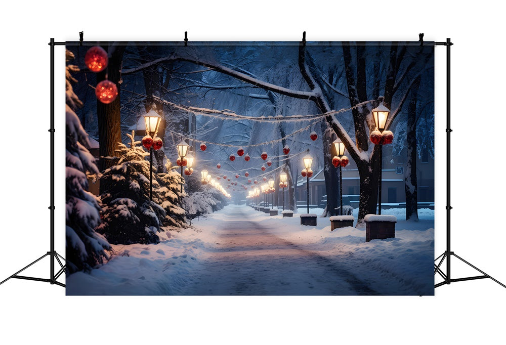 Snowy Village Road Christmas Tree Backdrop UK RR7-735