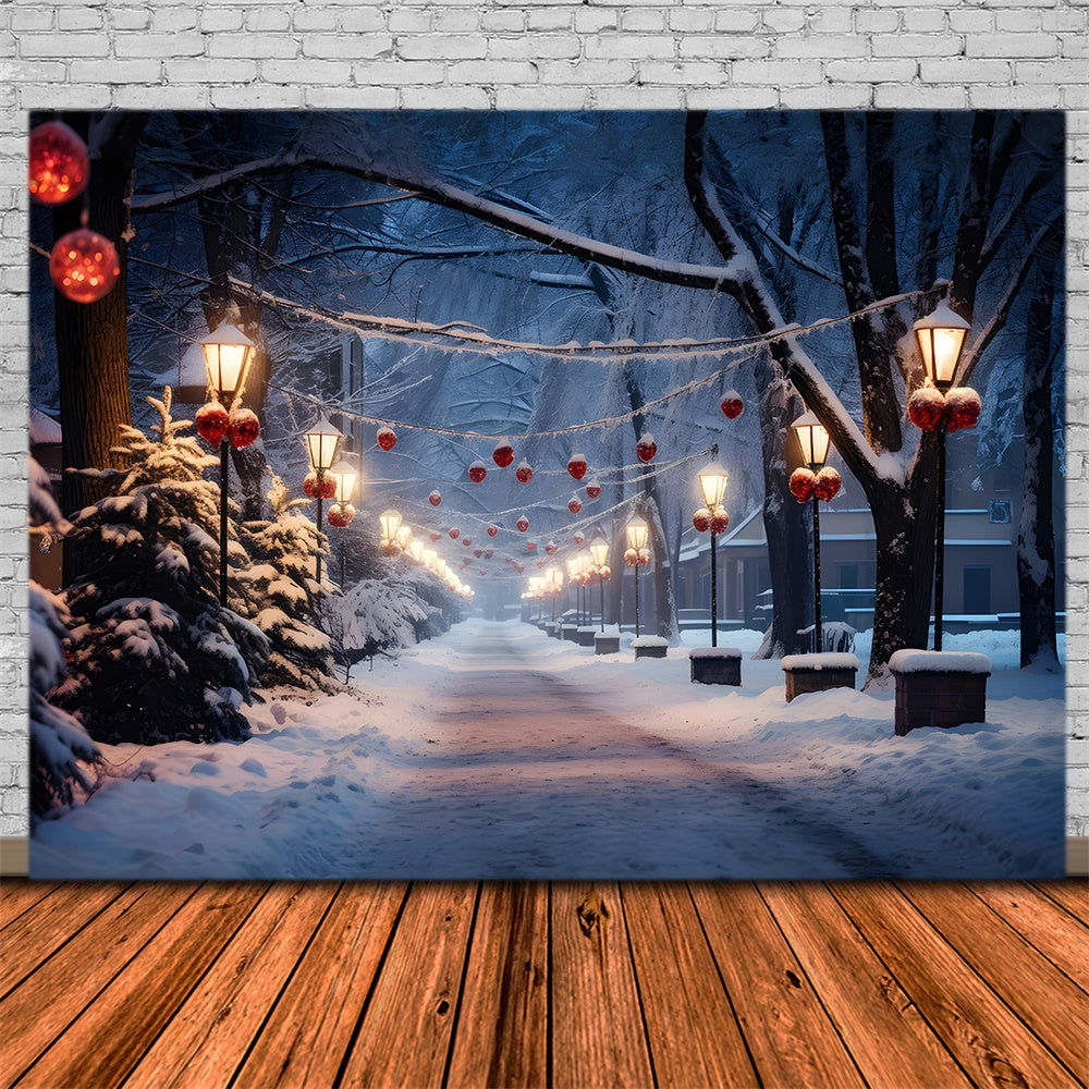 Snowy Village Road Christmas Tree Backdrop UK RR7-735