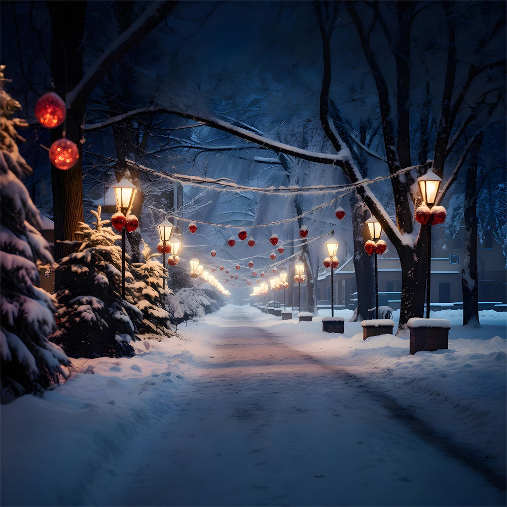 Snowy Village Road Christmas Tree Backdrop UK RR7-735