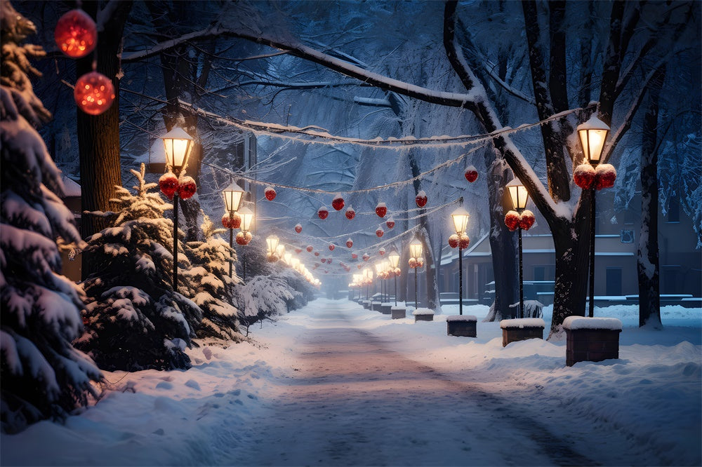 Snowy Village Road Christmas Tree Backdrop UK RR7-735