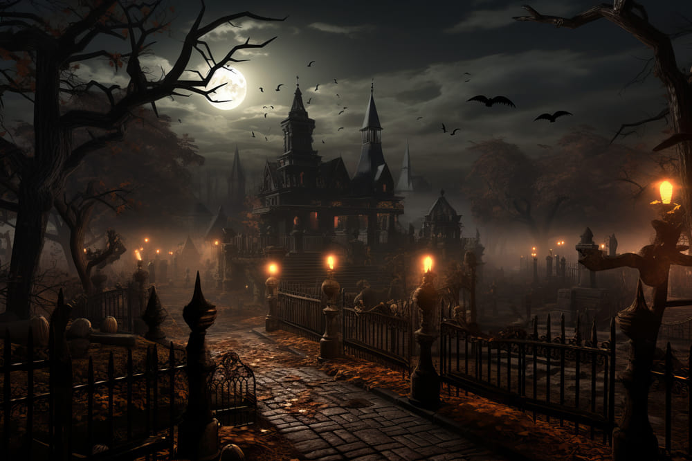 Spooky Halloween Night Lanterns Backdrop UK RR7-74