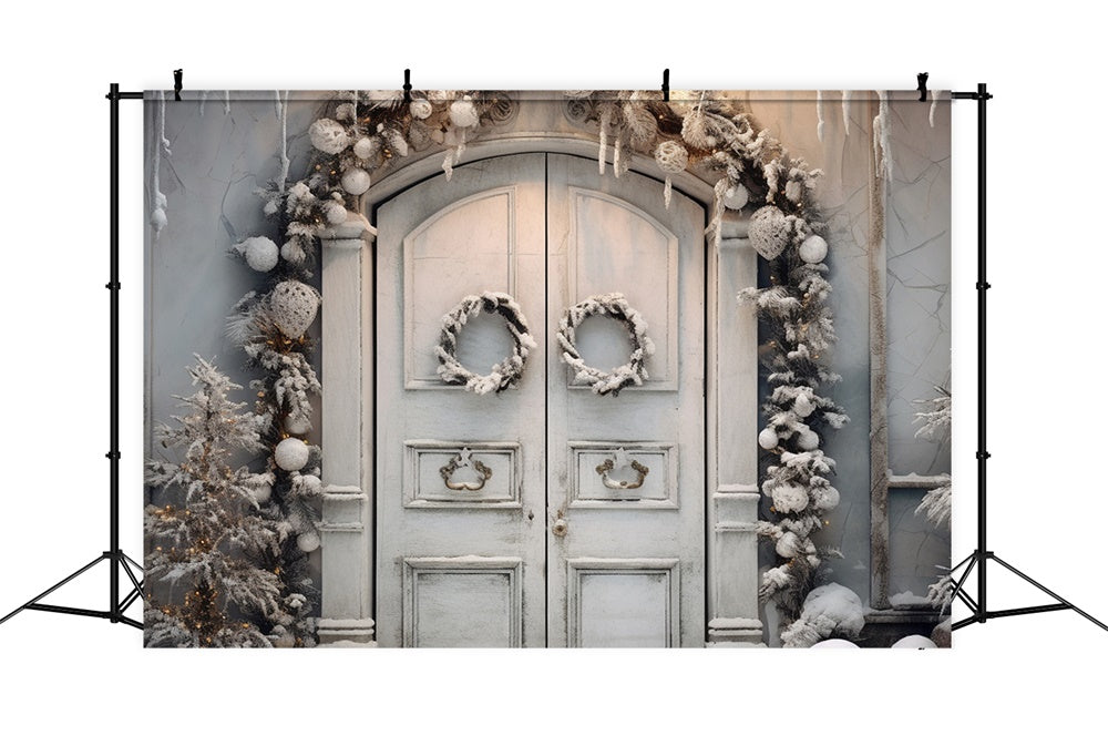 Winter Snow Christmas Wreath Door Backdrop UK RR7-743