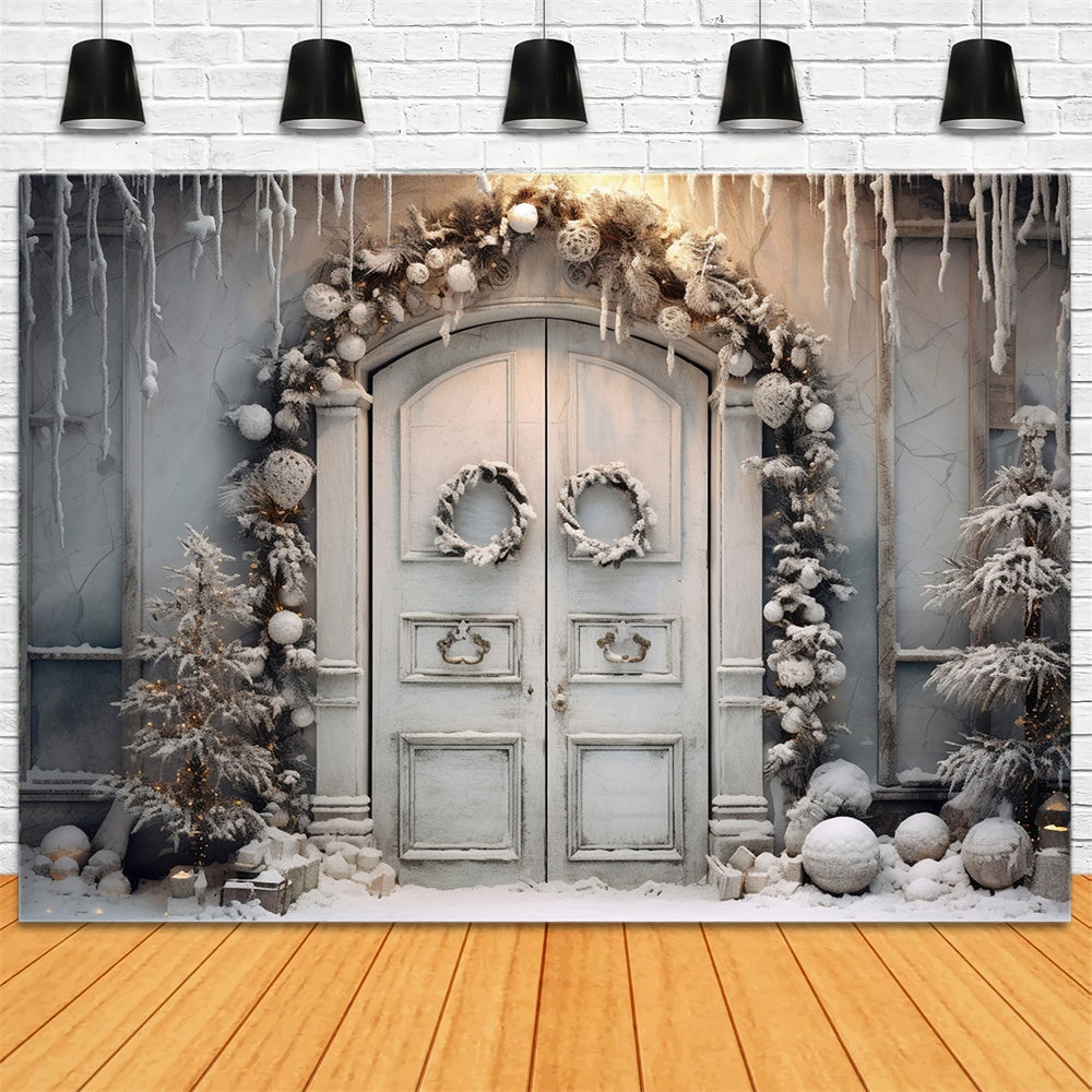 Winter Snow Christmas Wreath Door Backdrop UK RR7-743