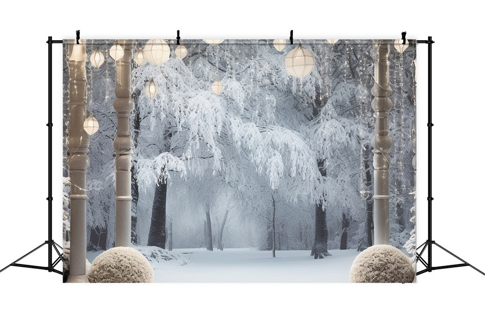 Christmas Tree Lights Snow Forest Backdrop UK RR7-744