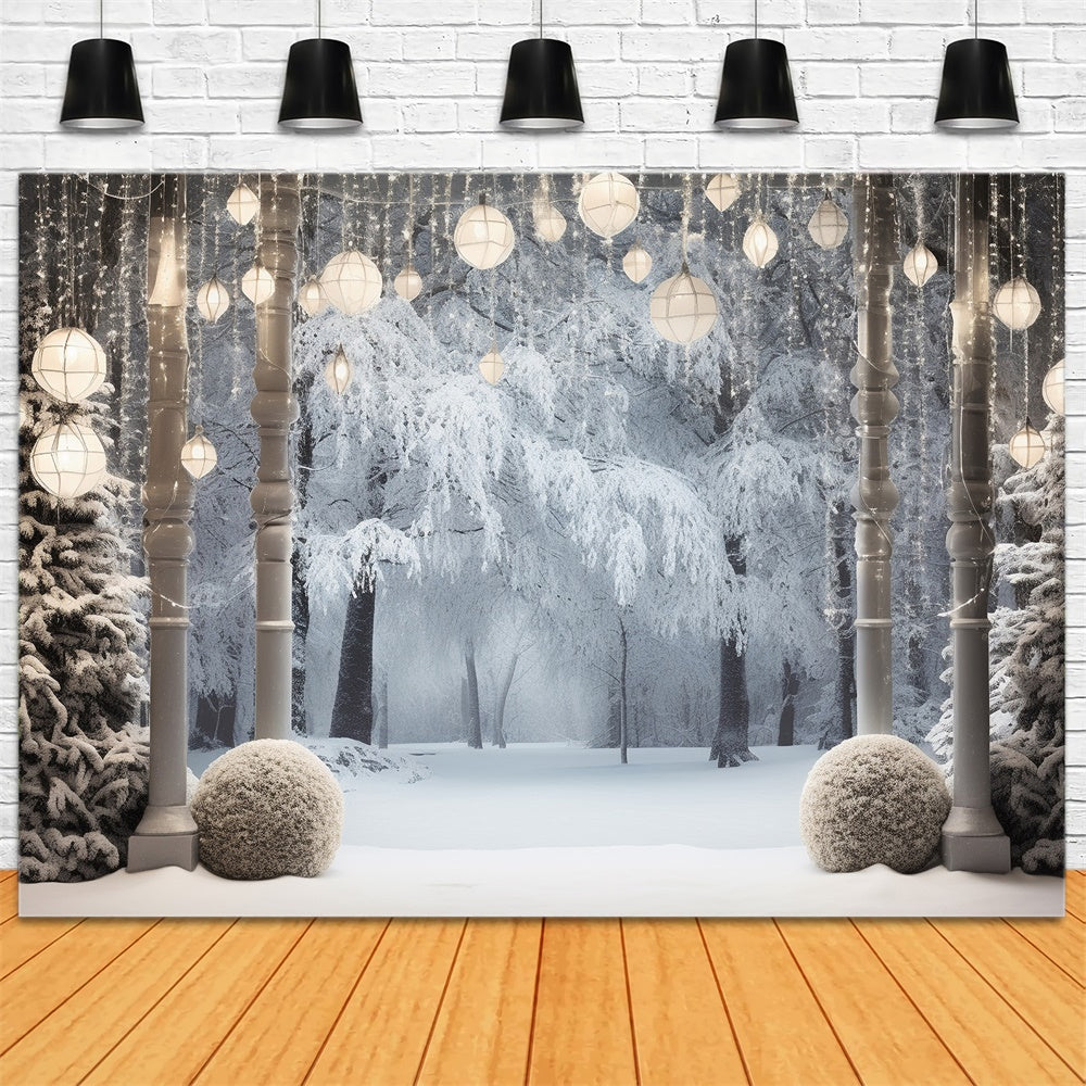 Christmas Tree Lights Snow Forest Backdrop UK RR7-744