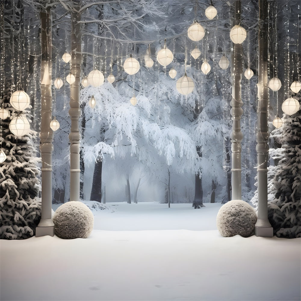 Christmas Tree Lights Snow Forest Backdrop UK RR7-744