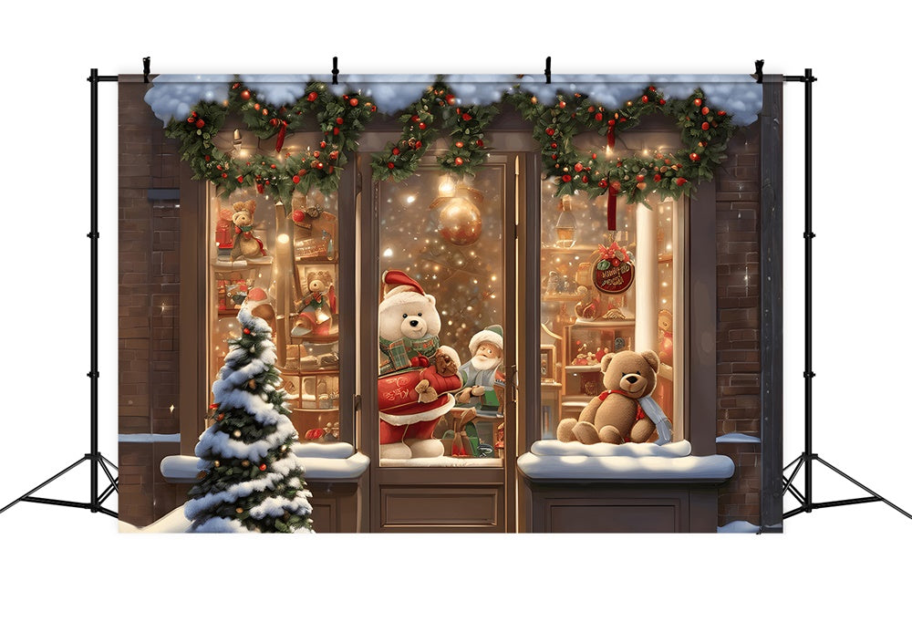 Snowy Christmas Toy Shop Photography Backdrop UK RR7-745