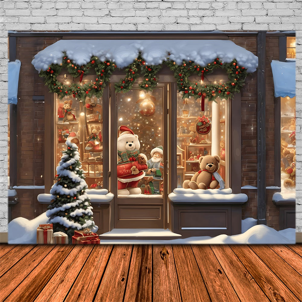 Snowy Christmas Toy Shop Photography Backdrop UK RR7-745