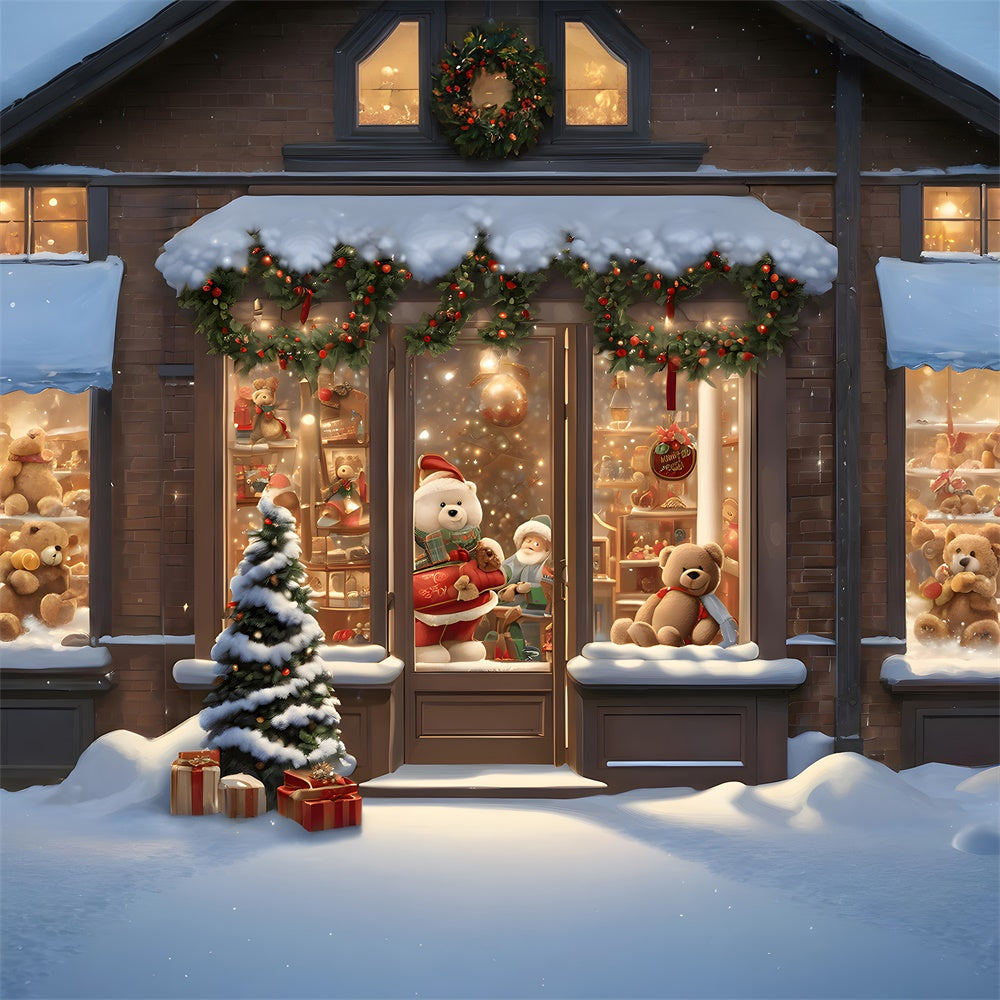 Snowy Christmas Toy Shop Photography Backdrop UK RR7-745