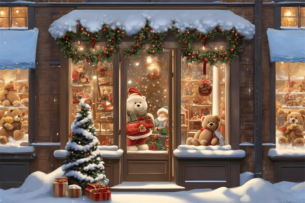 Snowy Christmas Toy Shop Photography Backdrop UK RR7-745